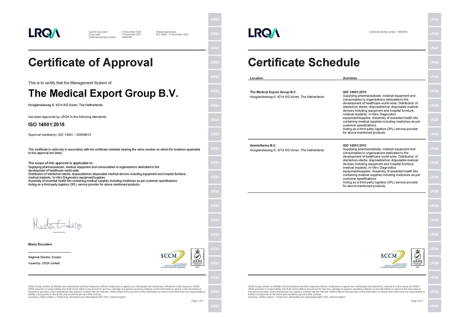 Certificate of Approval ISO 14001 MEG